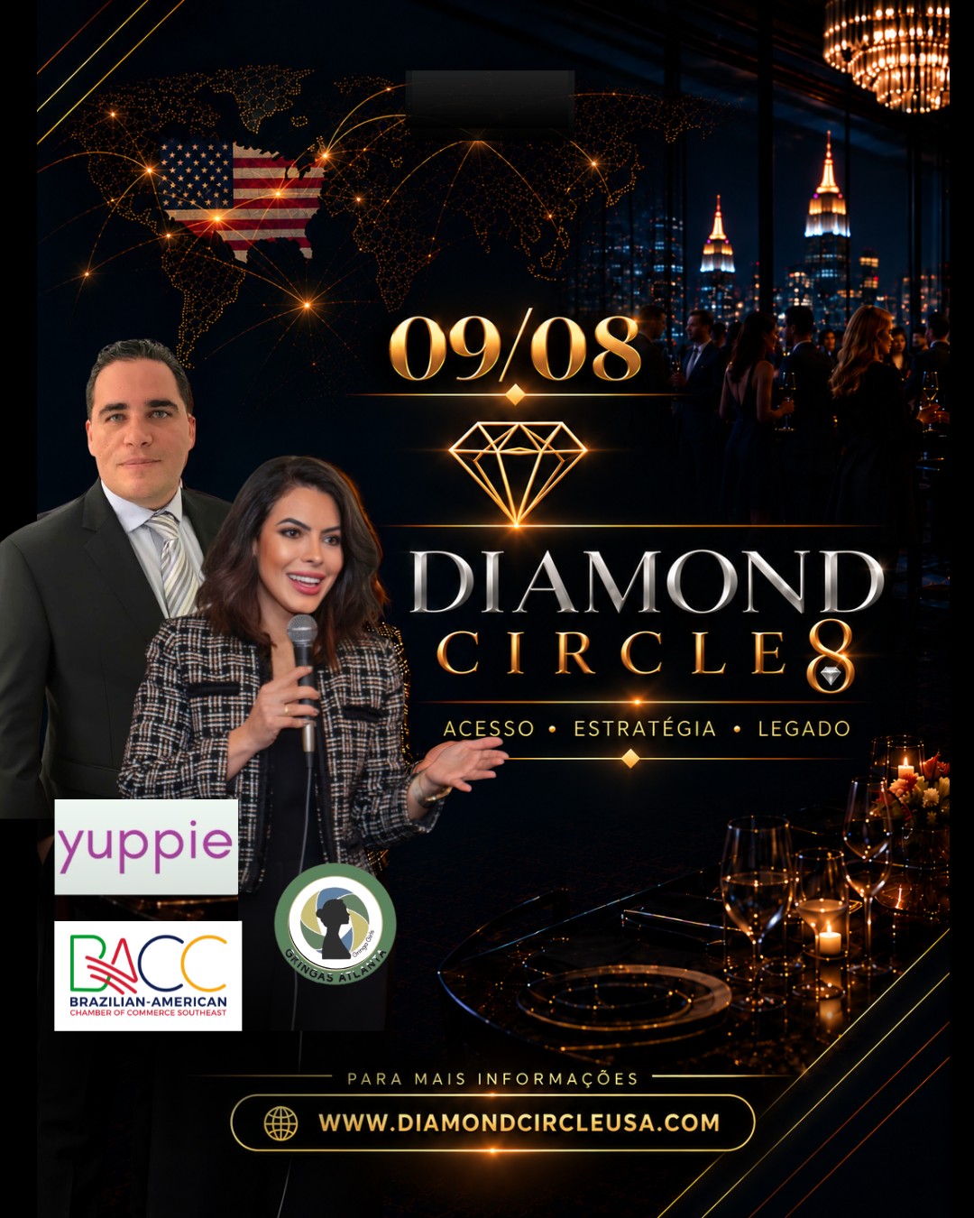 Arte oficial do 2º encontro do Diamond Circle Brazilian Edition com Walesca Phillips e Ruben Souza